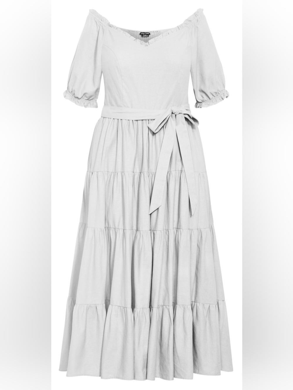 City Chic- CCX White Off-Shoulder Tiered Maxi with Waist Tie